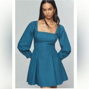 By Anthropologie Long Sleeve Square Neck Poplin Dress